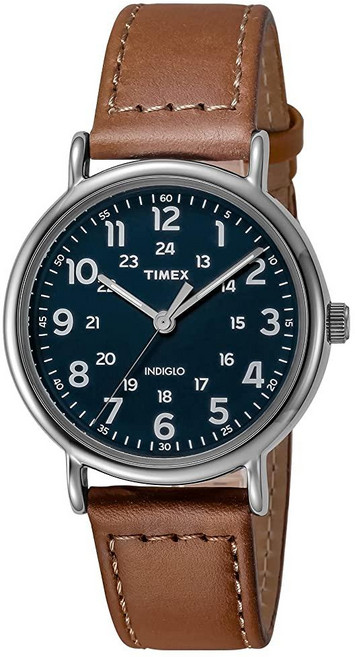Timex 위캔더 남성용 손목시계 아날로그 쿼츠 40mm 브라운 가죽 스트랩 (TW2R42500)