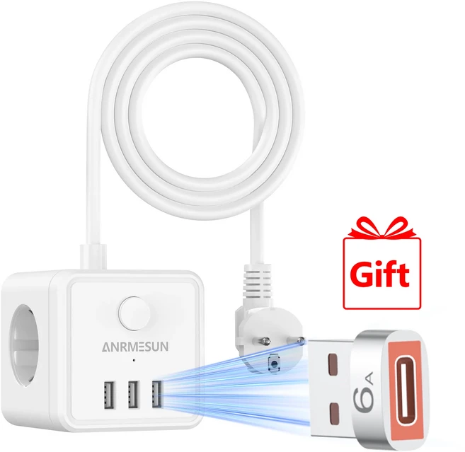EU 큐브 연장 코드 3개의 AC 콘센트 USB 포트가 있는 멀티 전원 스트립 스위치 1.5m 케이블 가정 사무, 01 Eu 플러그, 01 CHINA, 02 EU Plug