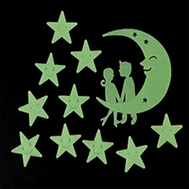 원하트몰 야광스티커 야광별스티커천장, 별+달+스마일 11P