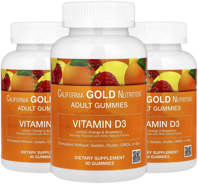 CGN 비타민D3 레몬 오렌지 및 딸기 맛 1000IU 90개 구미젤리 Vitamin 3병, 3개, 90정