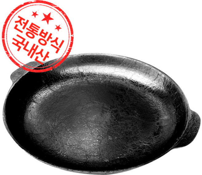 무쇠 전골팬 고기불판 33-50cm 국내산 주물 고기판 솥뚜껑구이판 솥뚜껑불판 냄비 캠핑용 인덕션 여부 확인 삼겹살팬 외 모음, 7-2.낮은전골 인덕션겸용 (중) 30cm, 1개