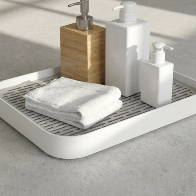 리브노드 미니 식기 건조대 자동 물빠짐 트레이 컵 텀블러 거치대 싱크대 설거지 좁은 주방 정리, 1개, 대형 트레이, 1단