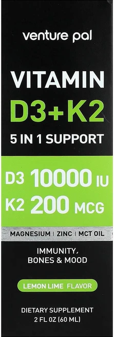 벤처 팔 비타민 D3 + K2 레몬 라임 맛 60ml (2 fl oz) VPC-66372, 벤처 팔 비타민 D3 K2 레몬 라임 2 플로리터 온스 - 쿠팡