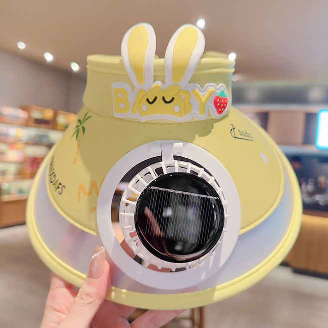 알파벳 아동용 태양광 선풍기 모자 숄 겸용 자외선 차단 챙 넓은 메쉬 썬캡 (남아/여아 공용)