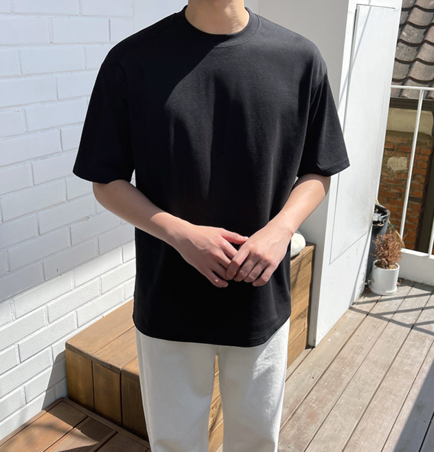 아트라이브 남자반팔티 무지 오버핏 두꺼운 레이어드 10수 반팔 흰 티