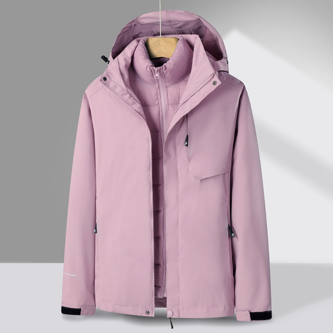 羽絨三合一外套 保暖防風防水防寒 女款藕粉色 3XL