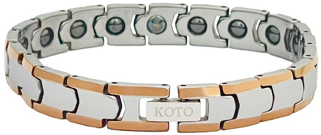 KOTO 玫瑰金 鎢鋼子彈款 能量手鍊 鍺磁石能量手環 雙色質感耐磨, 1個, B-037FG 寬版(男款)(束袋裝)
