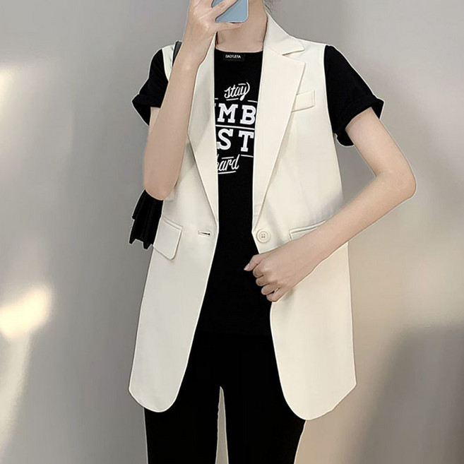 슬림소녀 여성 여름 정장 조끼 코트 얇은 민소매 나시 양복 베스트