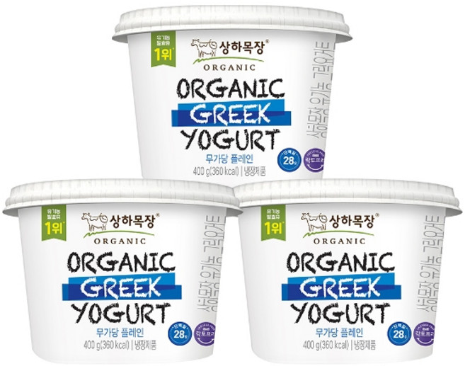 상하목장 유기농 그릭요거트 무가당플레인 400g, 3개