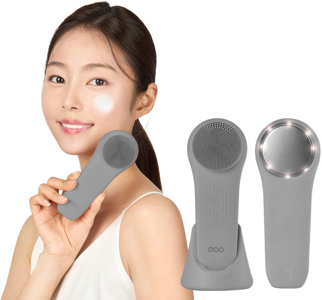 글로우텀 진동클렌저 뷰티 디바이스 LED 온열 쿨링 피부관리 얼굴 마사지기 세안 브러쉬, 그레이