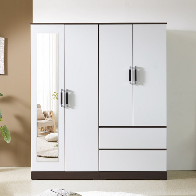 솜씨방가구 라온1600옷장세트 긴문장+투서랍장, 웬지화이트