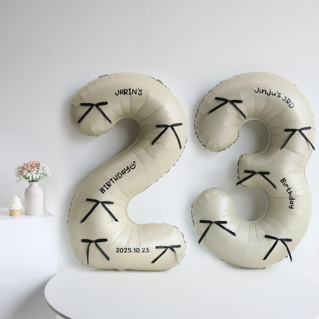 이벤트홀릭 레터링 리본 대형 숫자풍선 기념일 생일, 23, 1개, 크림