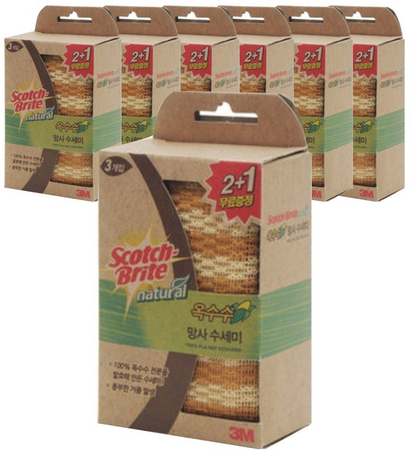3M 스카치브라이트 내츄럴 옥수수 망사 수세미, 7개, 3세트