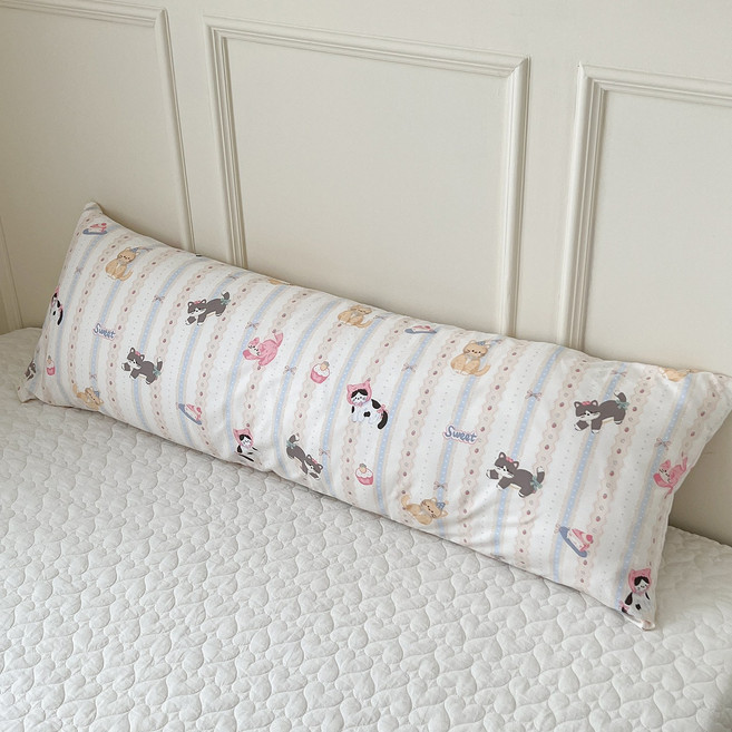 순면 베개 순면 긴 베개 침대용 등받이 베개 다리 사이에 끼우는 베개 허리 받침 베개 사계절용 베개, 단일 내부 베개솜(베개 커버 미포함) 40*115cm, 케이크 꼬마미