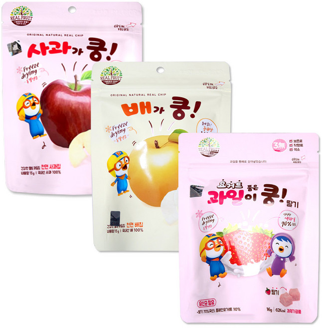 뽀로로 과일이쿵 배가쿵 사과가쿵 유기농과일칩 과일칩, 뽀로로 배가쿵, 1개, 15g