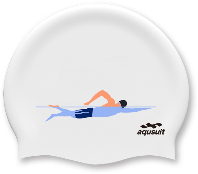 국내생산 아퀴스트 디자인 수영 모자 실리콘 수모, 스위밍맨, (단종)화이트, 1개