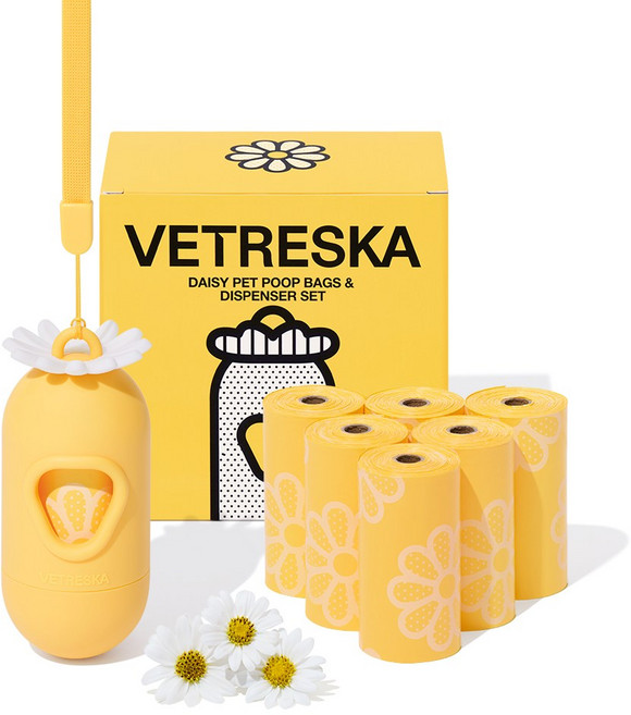 VETRESKA 데이지 강아지 향기나는 배변봉투 풉백 디스펜서 세트(파우더리향), 세트구성(디스펜서1개+풉백7롤), 1개, 1개입