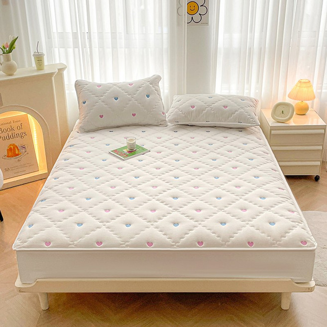사랑 누빔 자수 방수 매트리스 커버