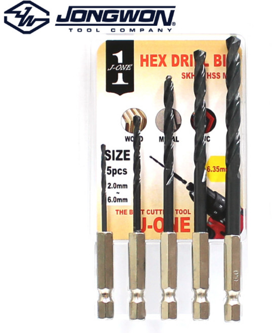 JW 종원 하이스 드릴비트 5종 세트 2.0~6.0mm, 1세트