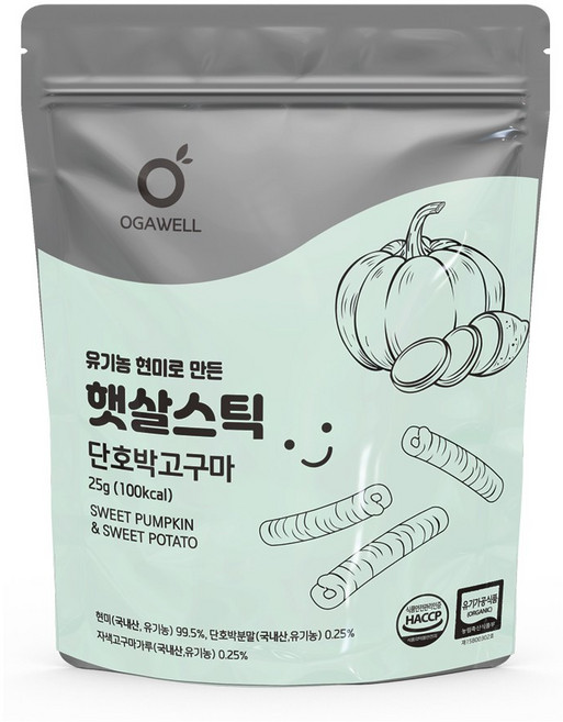 오가웰 유기농 현미로 만든 햇살스틱, 25g, 5개, 단호박고구마
