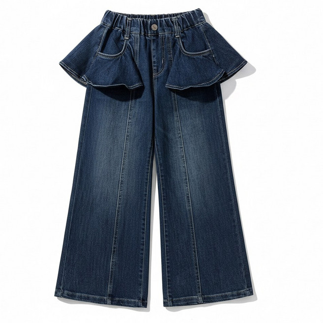 달콩슈 여아용 와이드 프릴 9부 청바지 데님 여아 초등 DKW223