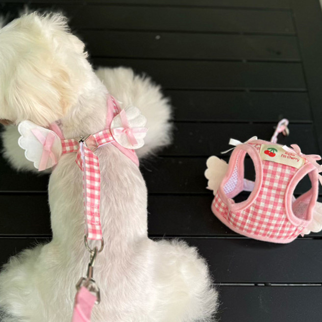 지지주 천사날개 산책목줄 세트 강아지옷 고양이옷 반려견옷 반려묘옷, 1개, 핑크