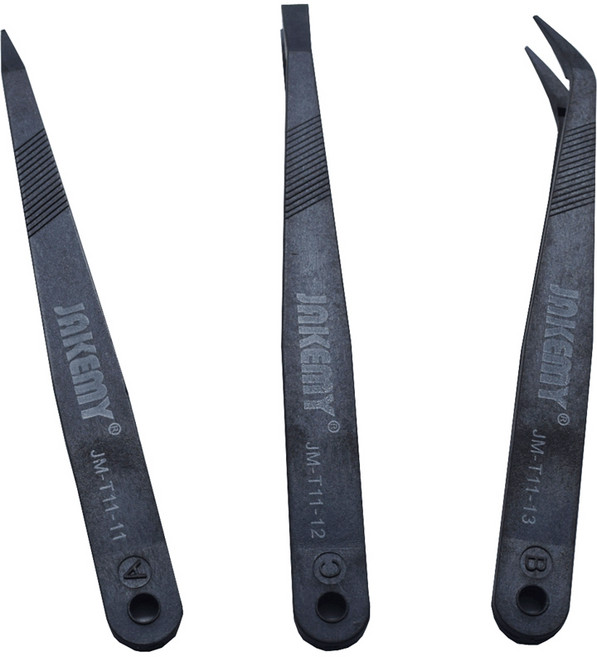 티테크놀로지 정전기방지 수리 곡선 미세 플랫 정밀 핀셋 3종세트, 혼합색상, 1세트