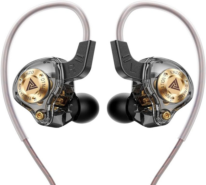 유선 게이밍 헤드폰 IEM 이어폰 1DD 포함 QKZ ENZO 인이어 모니터 하이파이 이어버드 베이스 사운드 11mm 다이내믹 드라이버 탑재 영상 음악 게임용 회색 307592, 블랙