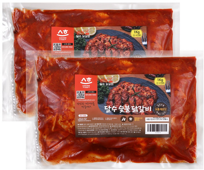 춘천 달수 숯불닭갈비 1kgX2팩(2kg) 국내산고춧가루+통넓적다리살 당일제조 춘천직송, 1kg, 2개