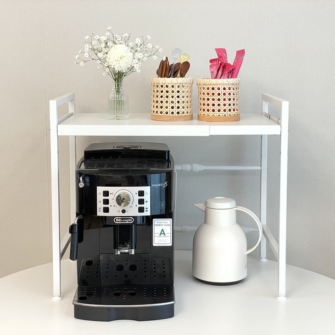 하우홈즈 길이조절 전자레인지 선반 길이조절 주방 수납장 철제 거치대, 화이트