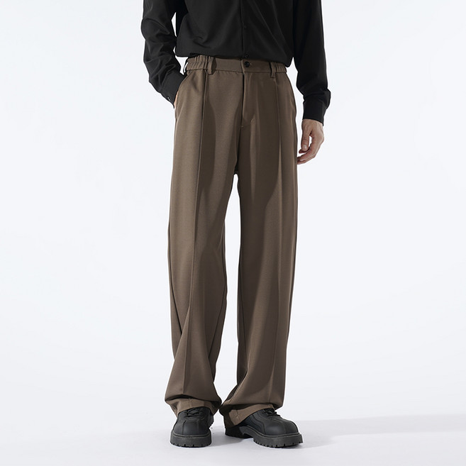 AKIMU 남성 봄여름 세미 캐주얼 정장 바지 차임감 와이드 팬츠