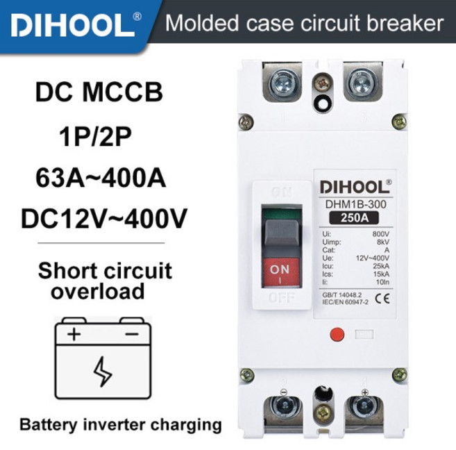 호환 DC MCCB 몰드 케이스 회로 차단기 배터리 자동차 충전 파일 보호기 12V 24V 48V 72V 100A 125A 250A 200A 300A 400A, [01] 1P, [06] 200A