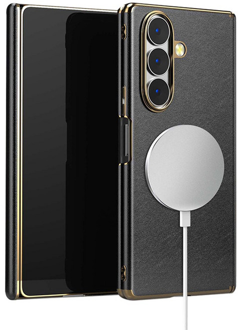 YINUO 갤럭시 Z 폴드 천연 가죽 magsafe 듀얼 중축 힌지 보호 후면 케이스