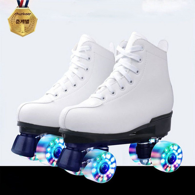 LED 커플 롤러 스케이트 슈즈 남자 여자 4륜 섬광 바퀴 발광 추억, 06화이트+빛나다바퀴(No:1 고품질), 1개