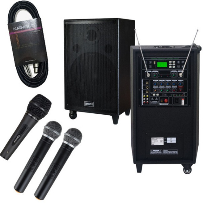 500W 행사 축제 이동식앰프 핸드2 EG-512 유선마이크