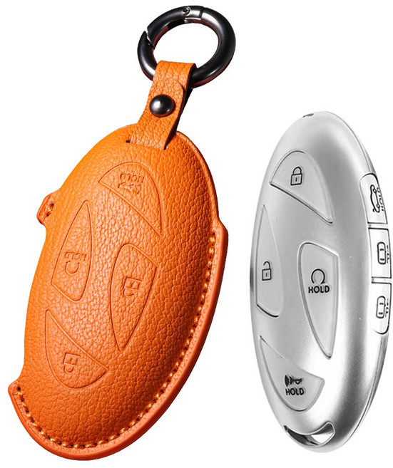 프리미엄 고급 산양가죽 스마트키케이스 키홀더 키커버 현대 호환/그랜저 GN7/쏘나타 DN8/아반떼 CN7/아이오닉5 6 /싼타페 MX5/투싼/코나/팰리세이드 LX3/스타리아, 7버튼, 오렌지