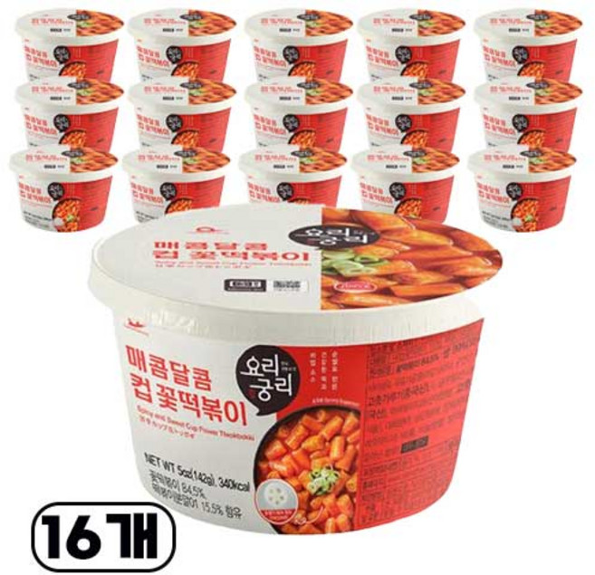 요리궁리 매콤 까르보나라 컵 꽃 떡볶이, 16개, 140g