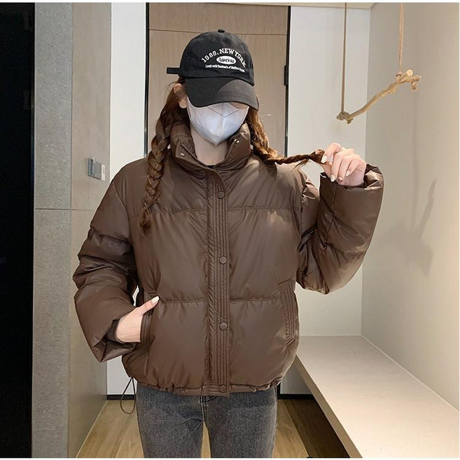 ANYOU 추동 여성 하이넥 PU 숏 자켓 오버핏 크롭 숏패딩 / 빅사이즈