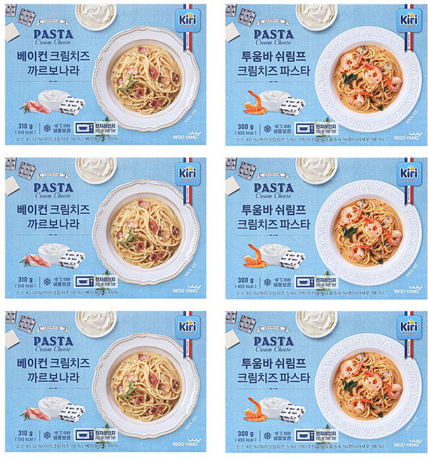 끼리 베이컨 크림치즈 까르보나라 3개+투움바 쉬림프 크림치즈 파스타 3개, 1세트, 1.59kg