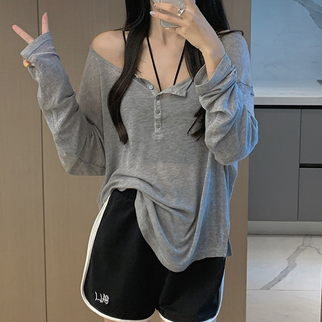 cammello 루즈핏 커버업 시스루 긴팔 티셔츠 오버핏 자외선차단 티