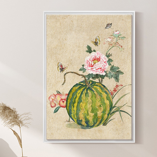 [인메이블] 학업운 상승 책가도 3종 합격운 출세 풍수 그림 액자 수험생 고시생 공시생 서재 인테리어, 03. 풍요 수박, 올림 액자 [원목]