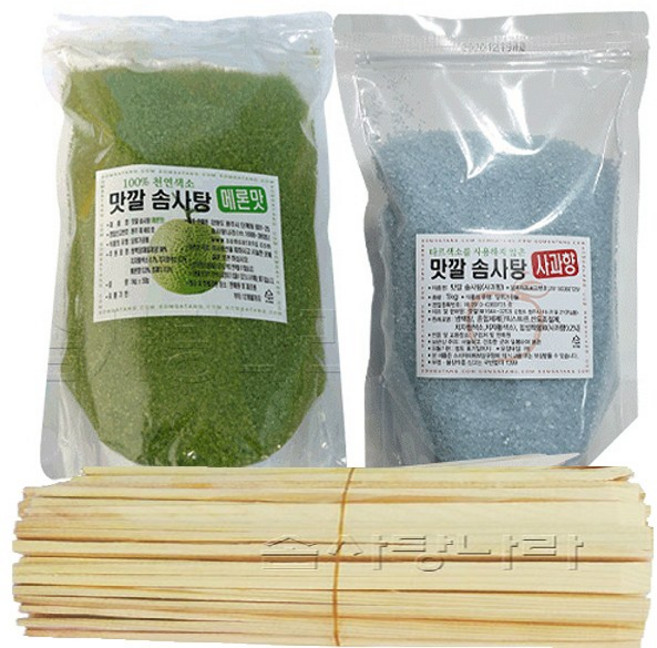 맛깔 천연색소사용 솜사탕재료 C형 (맛깔슈가2Kg 나무스틱200개)-메론 사과, 7세트, 2kg