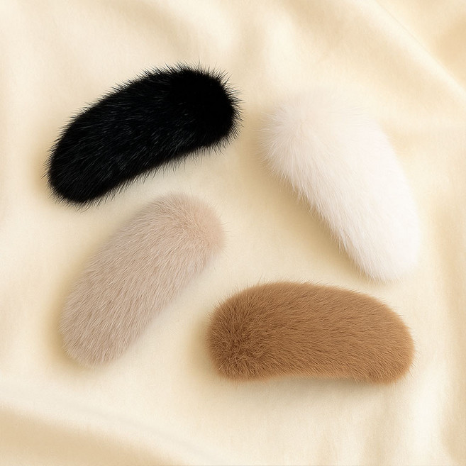 디아브 밍크 퍼 바나나 집게핀 도톰 털 보들보들 꾸안꾸 헤어클립