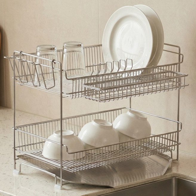 르엘 올스텐 304 자동 물빠짐 식기건조대, 1개, 실버, 2단