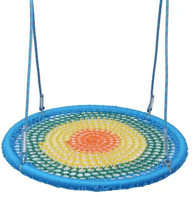 編織鳥窩兒童鞦韆 室內室外通用 鞦韆架 兒童遊樂設施, 彩色有結款,圓形直徑70公分（送吊鉤+繩）
