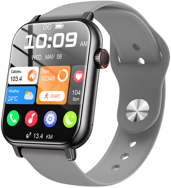 LifeSync 통화가능 스마트 워치 운동측정 2.0인치 대화면 한글판 스마트밴드, 그레이, 4.5cm, 블루투스
