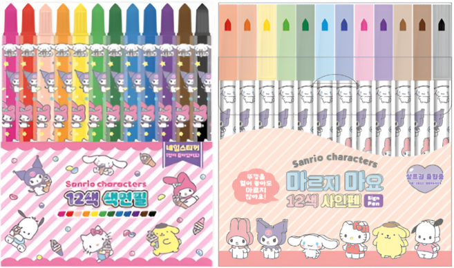 산리오 색연필 + 마르지마요 사인펜 세트, 1개, 12색