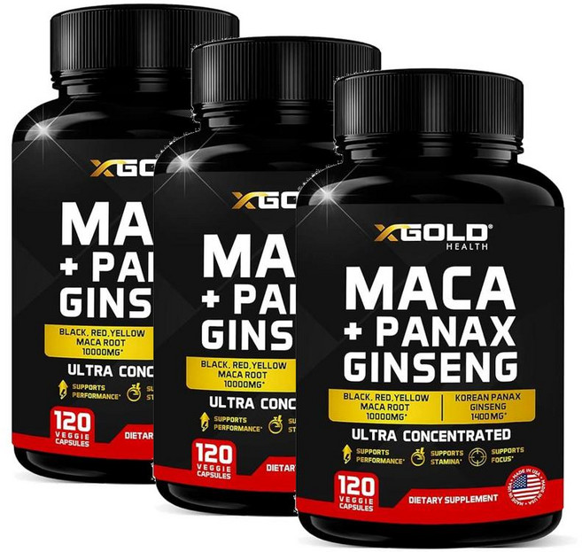 엑스골드헬스 마카 10000mg 파낙스 진생 1400mg 캡슐 X Gold Health Maca Panax Ginseng, 3개, 120정