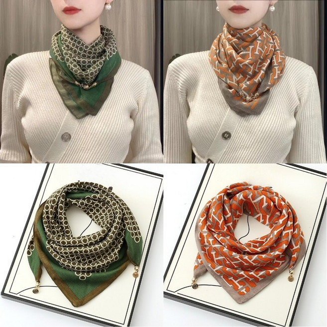 자석 스카프 쁘띠 진주 진주자석스카프 방도 실크 마름모 링