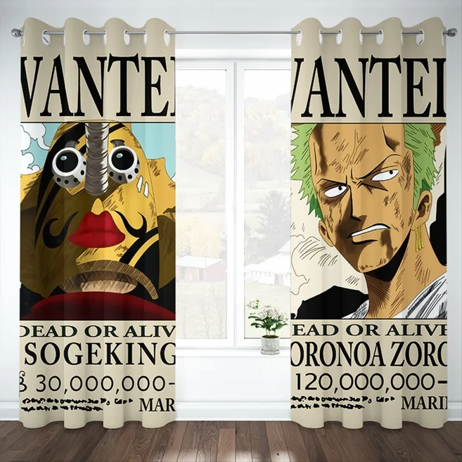 쿠쿠스토어 애니메이션 원피스 커튼 3D 루피 프린트 빛 방지 창 침실 장식 생일 및 크리스마스 선물, 03 W132xH10cm Ring Top, 04 WQ-4